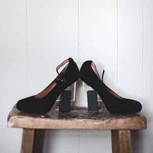 Vintage Jefrey Campbell Lucite Heel Black Suede Mary Janes